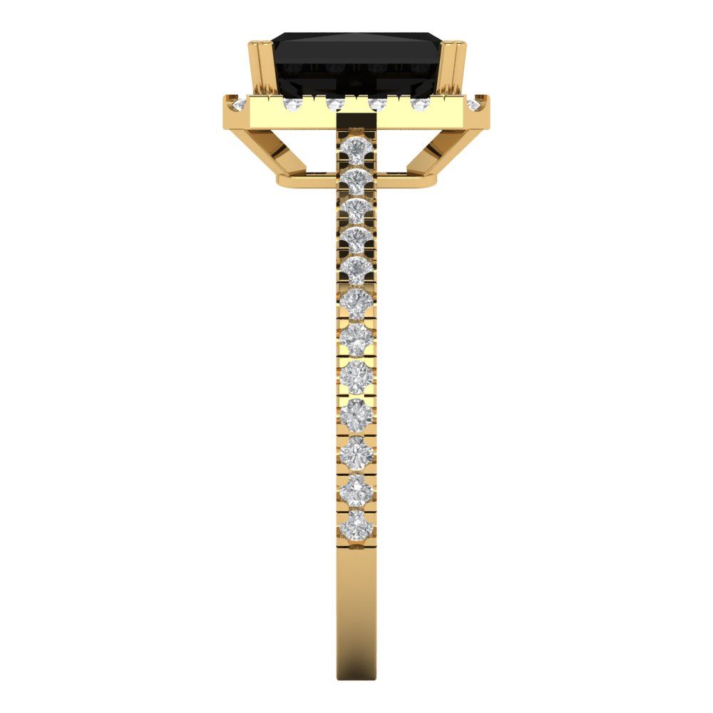 1.86 cttw Natural Onyx Solitaire with Zirconia Simulated Diamond Accents Engagement Ring - Solid Gold (Emerald Cut,7.5x5.5mm)