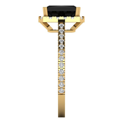 1.86 cttw Natural Onyx Solitaire with Zirconia Simulated Diamond Accents Engagement Ring - Solid Gold (Emerald Cut,7.5x5.5mm)