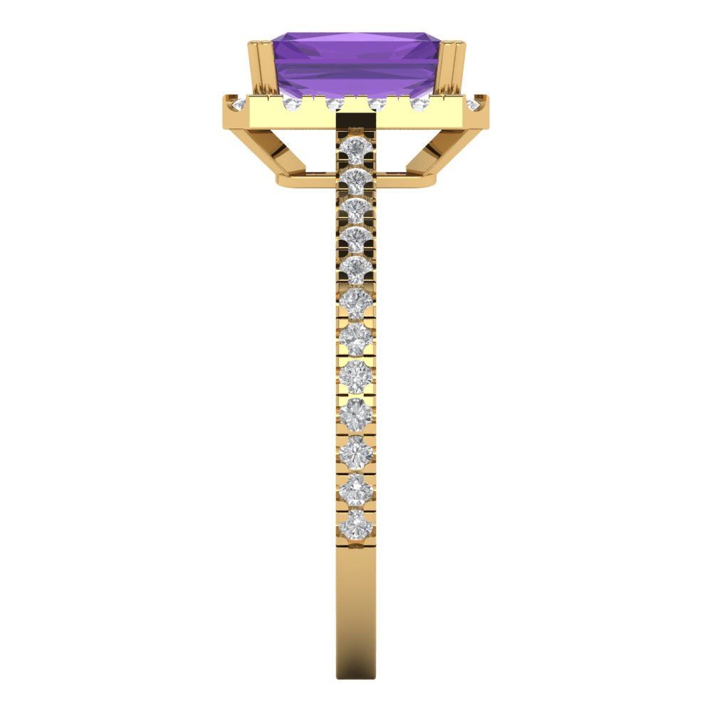 1.86 cttw Natural Amethyst Solitaire with Zirconia Simulated Diamond Accents Engagement Ring - Solid Gold (Emerald Cut,7.5x5.5mm)
