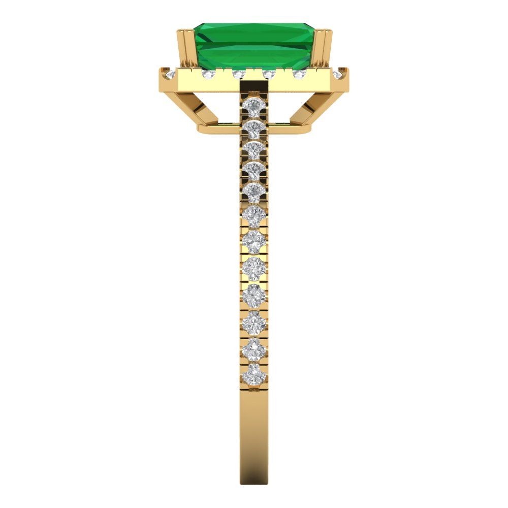 1.86 cttw Simulated Emerald Solitaire with Zirconia Simulated Diamond Accents Engagement Ring - Solid Gold (Emerald Cut,7.5x5.5mm)