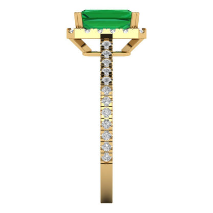 1.86 cttw Simulated Emerald Solitaire with Zirconia Simulated Diamond Accents Engagement Ring - Solid Gold (Emerald Cut,7.5x5.5mm)