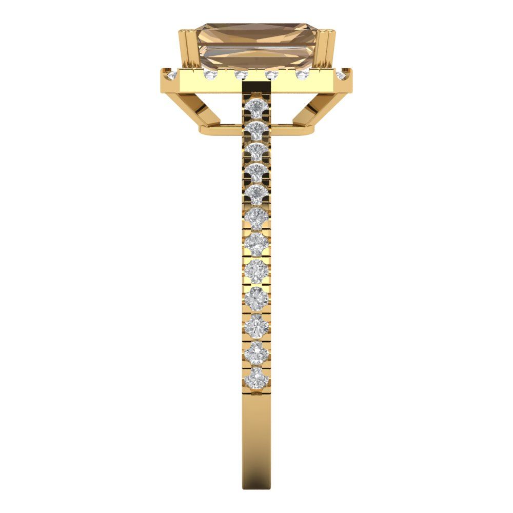 1.86 cttw Zirconia Simulated Champagne Diamond Solitaire with Zirconia Simulated Diamond Accents Engagement Ring - Solid Gold (VVS1, Emerald Cut,7.5x5.5mm)