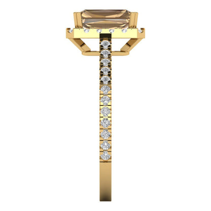 1.86 cttw Zirconia Simulated Champagne Diamond Solitaire with Zirconia Simulated Diamond Accents Engagement Ring - Solid Gold (VVS1, Emerald Cut,7.5x5.5mm)