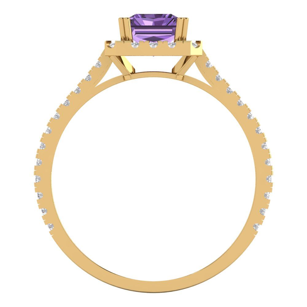 1.86 cttw Simulated Alexandrite Solitaire with Zirconia Simulated Diamond Accents Engagement Ring - Solid Gold (Emerald Cut,7.5x5.5mm)