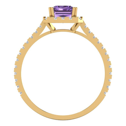 1.86 cttw Simulated Alexandrite Solitaire with Zirconia Simulated Diamond Accents Engagement Ring - Solid Gold (Emerald Cut,7.5x5.5mm)