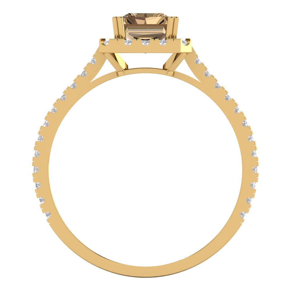 1.86 cttw Zirconia Simulated Champagne Diamond Solitaire with Zirconia Simulated Diamond Accents Engagement Ring - Solid Gold (VVS1, Emerald Cut,7.5x5.5mm)