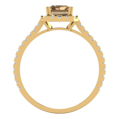 1.86 cttw Zirconia Simulated Champagne Diamond Solitaire with Zirconia Simulated Diamond Accents Engagement Ring - Solid Gold (VVS1, Emerald Cut,7.5x5.5mm)