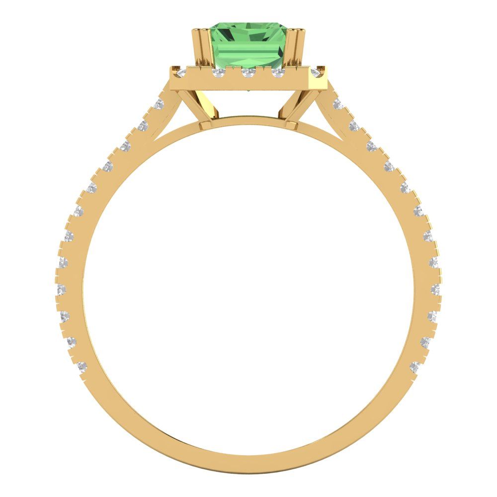 1.86 cttw Zirconia Simulated Green Diamond Solitaire with Zirconia Simulated Diamond Accents Engagement Ring - Solid Gold (VVS1, Emerald Cut,7.5x5.5mm)