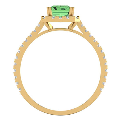 1.86 cttw Zirconia Simulated Green Diamond Solitaire with Zirconia Simulated Diamond Accents Engagement Ring - Solid Gold (VVS1, Emerald Cut,7.5x5.5mm)