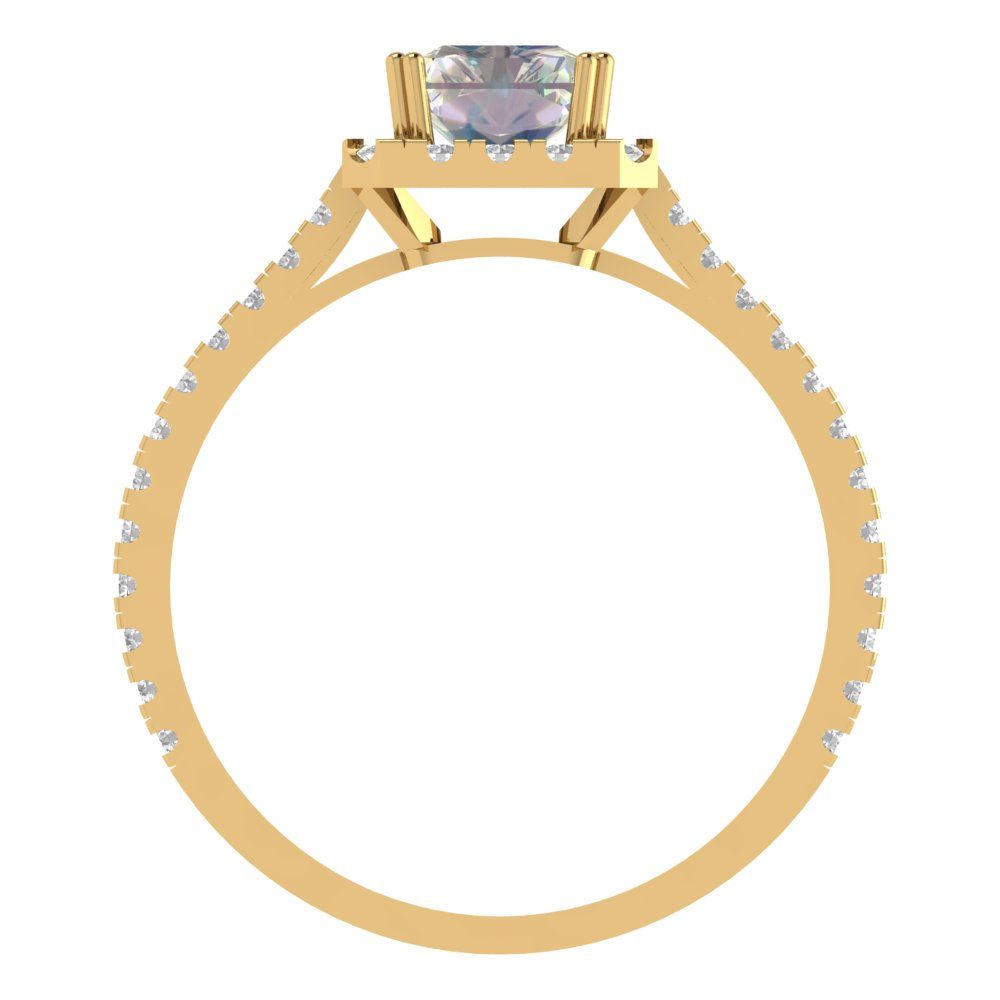 1.86 cttw Blue Moissanite Solitaire with Zirconia Simulated Diamond Accents Engagement Ring - Solid Gold (Emerald Cut,7.5x5.5mm)