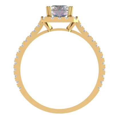 1.86 cttw Blue Moissanite Solitaire with Zirconia Simulated Diamond Accents Engagement Ring - Solid Gold (Emerald Cut,7.5x5.5mm)