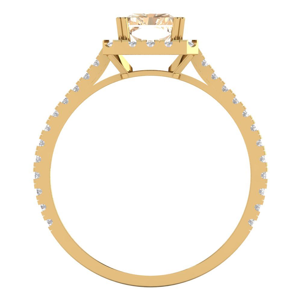 1.86 cttw Natural Morganite Solitaire with Zirconia Simulated Diamond Accents Engagement Ring - Solid Gold (Emerald Cut,7.5x5.5mm)