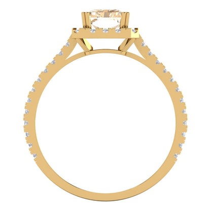 1.86 cttw Natural Morganite Solitaire with Zirconia Simulated Diamond Accents Engagement Ring - Solid Gold (Emerald Cut,7.5x5.5mm)