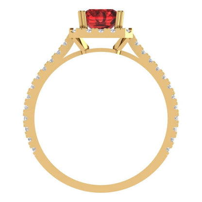 1.86 cttw Natural Garnet Solitaire with Zirconia Simulated Diamond Accents Engagement Ring - Solid Gold (Emerald Cut,7.5x5.5mm)