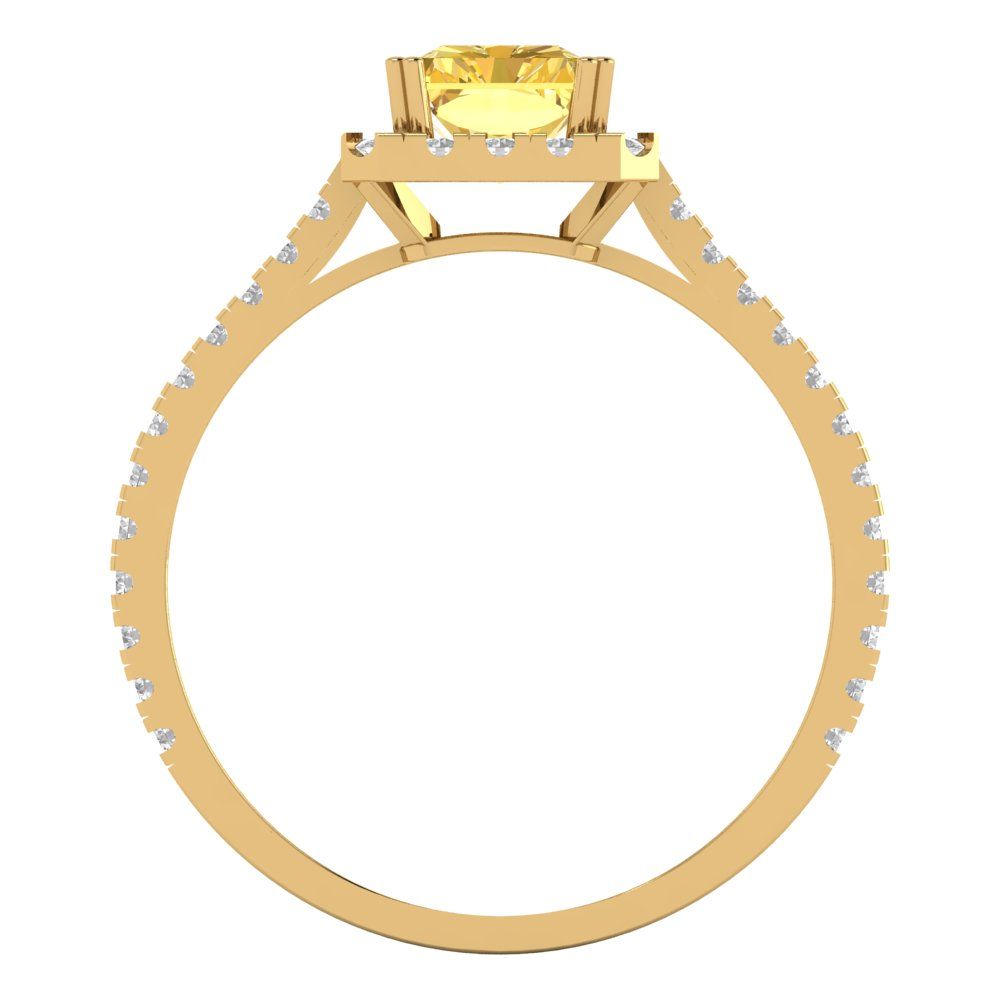 1.86 cttw Zirconia Simulated Yellow Diamond Solitaire with Zirconia Simulated Diamond Accents Engagement Ring - Solid Gold (VVS1, Emerald Cut,7.5x5.5mm)