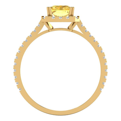 1.86 cttw Zirconia Simulated Yellow Diamond Solitaire with Zirconia Simulated Diamond Accents Engagement Ring - Solid Gold (VVS1, Emerald Cut,7.5x5.5mm)