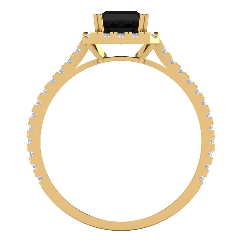 1.86 cttw Natural Onyx Solitaire with Zirconia Simulated Diamond Accents Engagement Ring - Solid Gold (Emerald Cut,7.5x5.5mm)