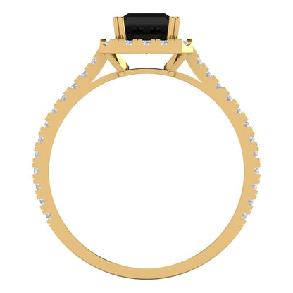 1.86 cttw Natural Onyx Solitaire with Zirconia Simulated Diamond Accents Engagement Ring - Solid Gold (Emerald Cut,7.5x5.5mm)