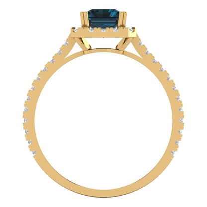 1.86 cttw Natural London Blue Topaz Solitaire with Zirconia Simulated Diamond Accents Engagement Ring - Solid Gold (Emerald Cut,7.5x5.5mm)