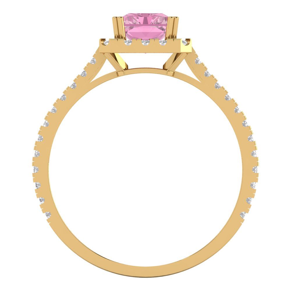 1.86 cttw Zirconia Simulated Pink Diamond Solitaire with Zirconia Simulated Diamond Accents Engagement Ring - Solid Gold (VVS1, Emerald Cut,7.5x5.5mm)