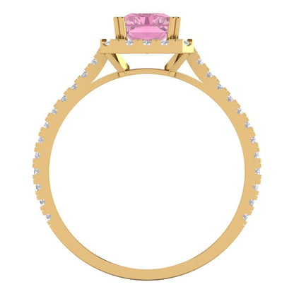 1.86 cttw Zirconia Simulated Pink Diamond Solitaire with Zirconia Simulated Diamond Accents Engagement Ring - Solid Gold (VVS1, Emerald Cut,7.5x5.5mm)