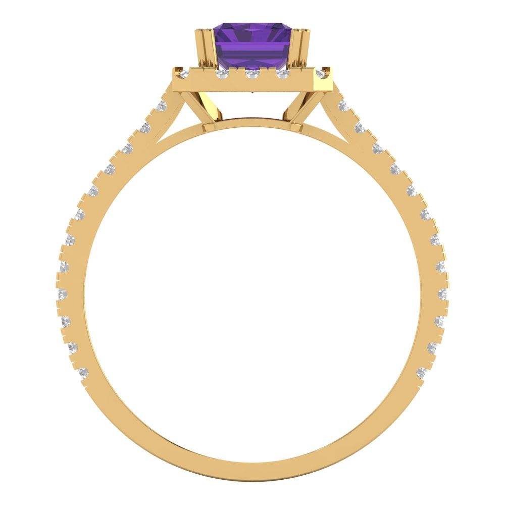 1.86 cttw Natural Amethyst Solitaire with Zirconia Simulated Diamond Accents Engagement Ring - Solid Gold (Emerald Cut,7.5x5.5mm)
