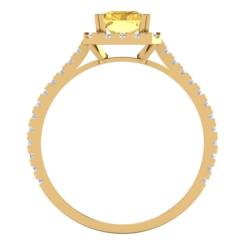 1.86 cttw Natural Citrine Solitaire with Zirconia Simulated Diamond Accents Engagement Ring - Solid Gold (Emerald Cut,7.5x5.5mm)