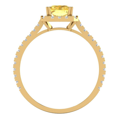 1.86 cttw Natural Citrine Solitaire with Zirconia Simulated Diamond Accents Engagement Ring - Solid Gold (Emerald Cut,7.5x5.5mm)