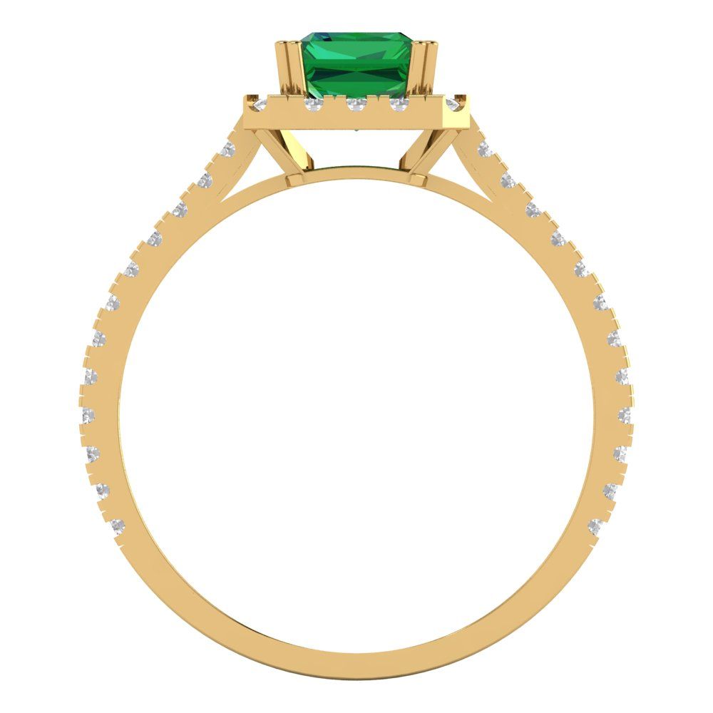 1.86 cttw Simulated Emerald Solitaire with Zirconia Simulated Diamond Accents Engagement Ring - Solid Gold (Emerald Cut,7.5x5.5mm)