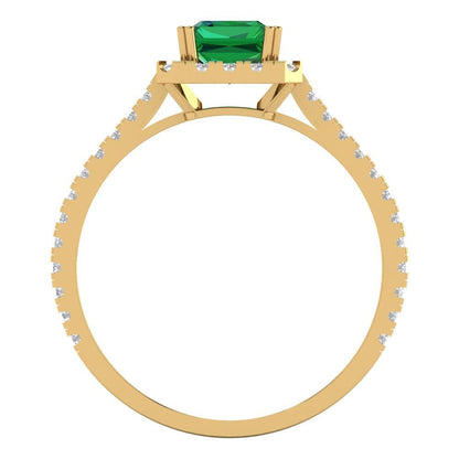 1.86 cttw Simulated Emerald Solitaire with Zirconia Simulated Diamond Accents Engagement Ring - Solid Gold (Emerald Cut,7.5x5.5mm)