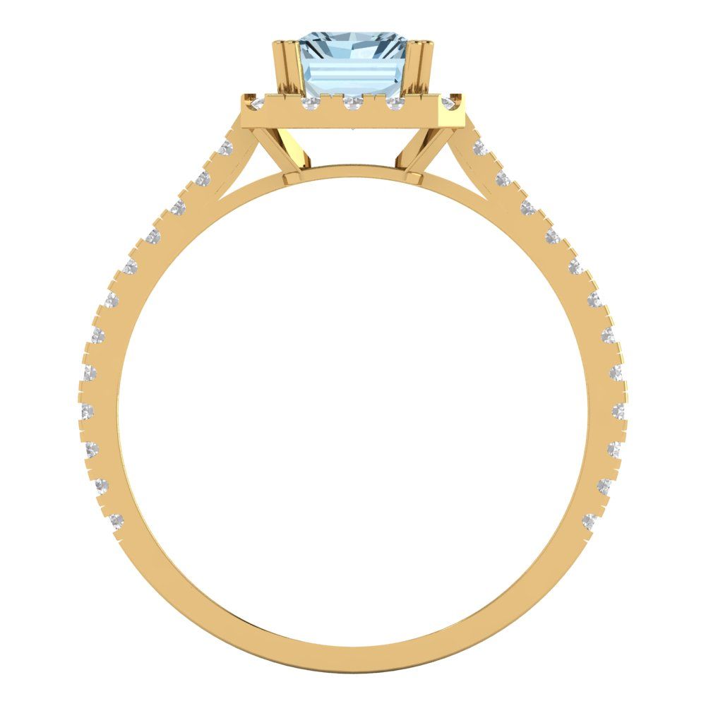 1.86 cttw Natural Swiss Blue Topaz Solitaire with Zirconia Simulated Diamond Accents Engagement Ring - Solid Gold (Emerald Cut,7.5x5.5mm)