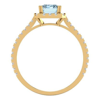 1.86 cttw Natural Swiss Blue Topaz Solitaire with Zirconia Simulated Diamond Accents Engagement Ring - Solid Gold (Emerald Cut,7.5x5.5mm)