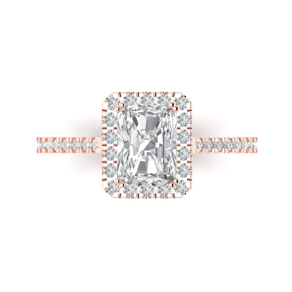 1.86 cttw Zirconia Simulated Diamond Solitaire with Zirconia Simulated Diamond Accents Engagement Ring - Solid Gold (VVS1, Emerald Cut,7.5x5.5mm)