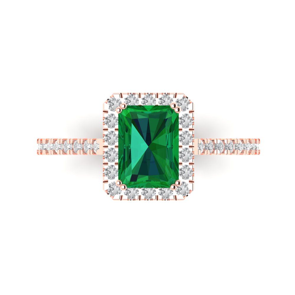 1.86 cttw Simulated Emerald Solitaire with Zirconia Simulated Diamond Accents Engagement Ring - Solid Gold (Emerald Cut,7.5x5.5mm)