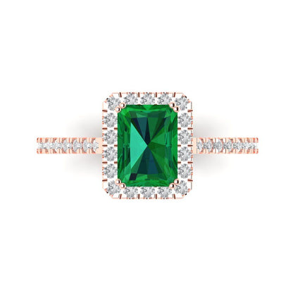 1.86 cttw Simulated Emerald Solitaire with Zirconia Simulated Diamond Accents Engagement Ring - Solid Gold (Emerald Cut,7.5x5.5mm)
