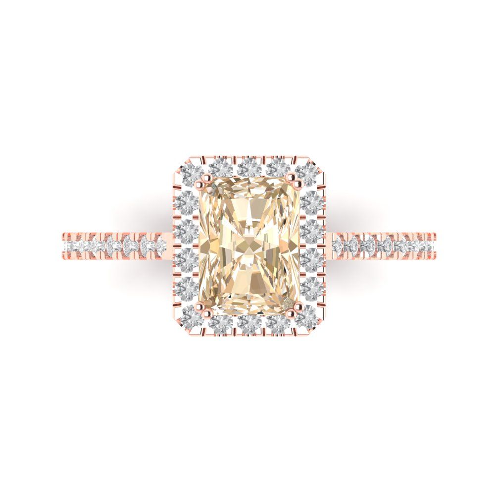 1.86 cttw Natural Morganite Solitaire with Zirconia Simulated Diamond Accents Engagement Ring - Solid Gold (Emerald Cut,7.5x5.5mm)
