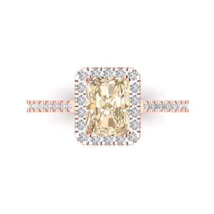 1.86 cttw Natural Morganite Solitaire with Zirconia Simulated Diamond Accents Engagement Ring - Solid Gold (Emerald Cut,7.5x5.5mm)