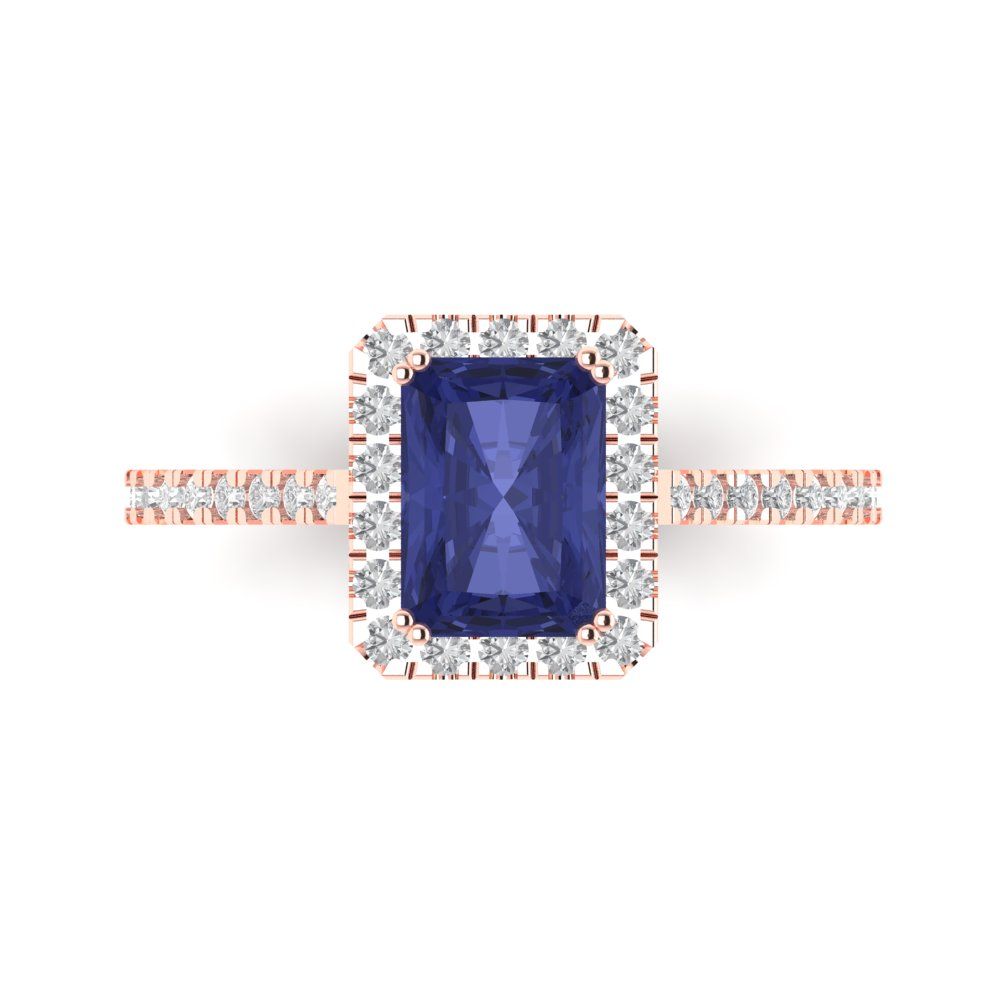 1.86 cttw Simulated Tanzanite Solitaire with Zirconia Simulated Diamond Accents Engagement Ring - Solid Gold (Emerald Cut,7.5x5.5mm)