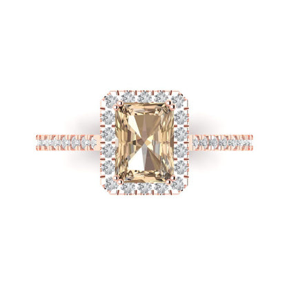 1.86 cttw Yellow Moissanite Solitaire with Zirconia Simulated Diamond Accents Engagement Ring - Solid Gold (Emerald Cut,7.5x5.5mm)