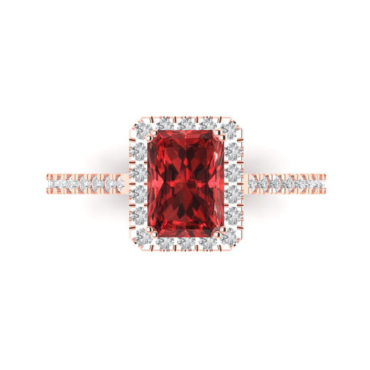 1.86 cttw Natural Garnet Solitaire with Zirconia Simulated Diamond Accents Engagement Ring - Solid Rose Gold (VVS1, Emerald Cut,7.5x5.5mm)