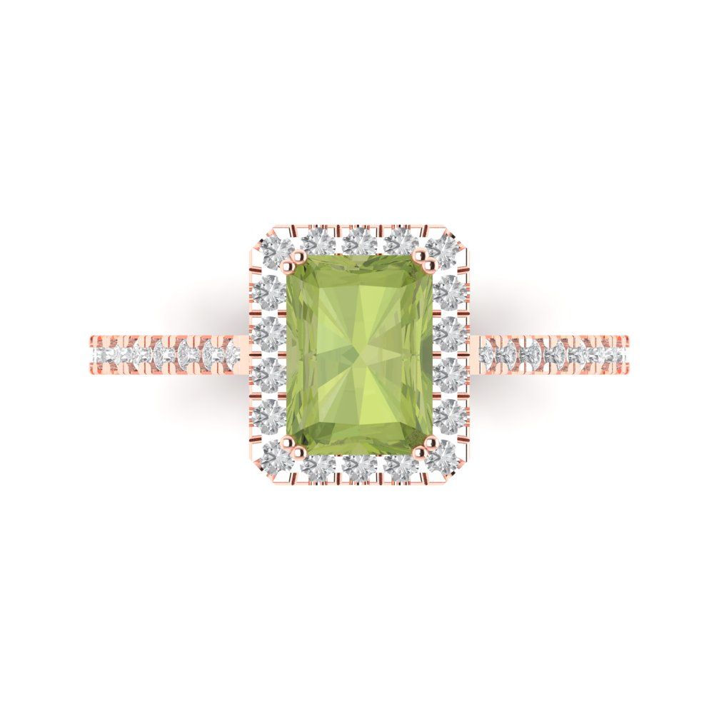 1.86 cttw Natural Peridot Solitaire with Zirconia Simulated Diamond Accents Engagement Ring - Solid Gold (Emerald Cut,7.5x5.5mm)