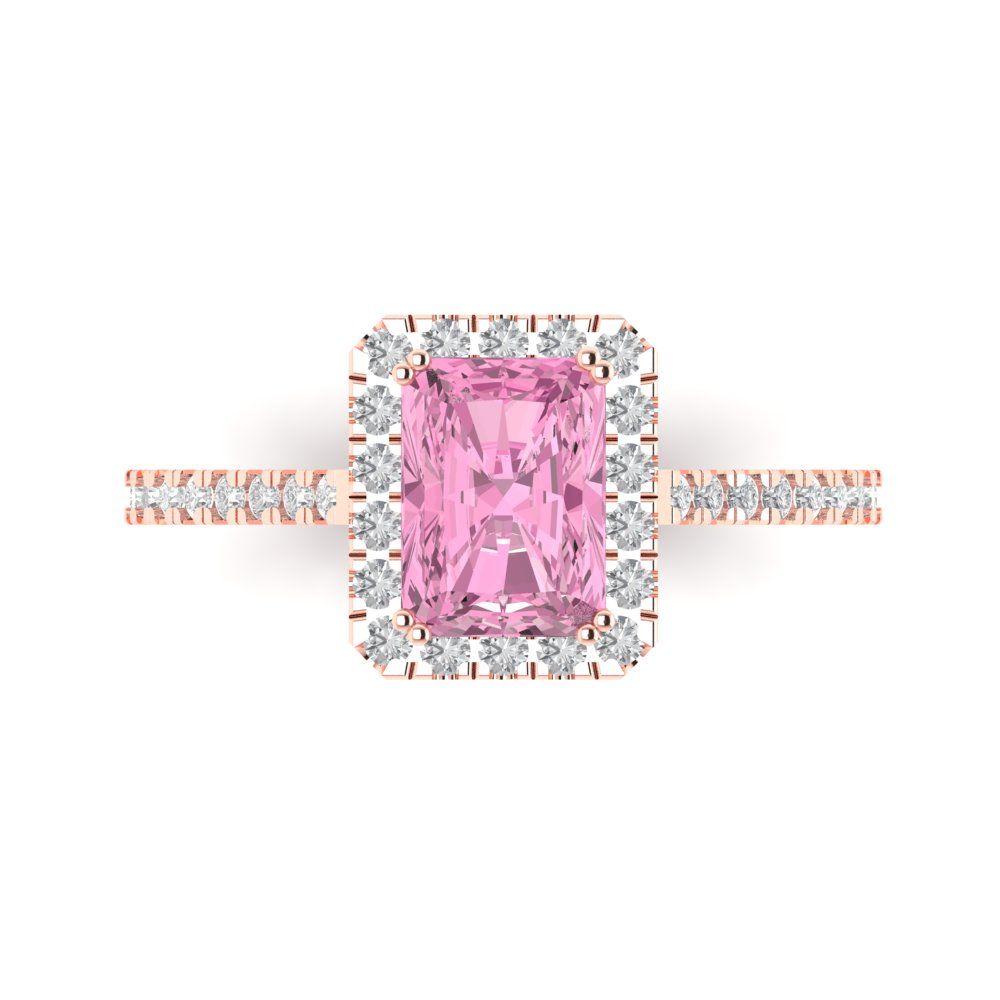 1.86 cttw Zirconia Simulated Pink Diamond Solitaire with Zirconia Simulated Diamond Accents Engagement Ring - Solid Gold (VVS1, Emerald Cut,7.5x5.5mm)
