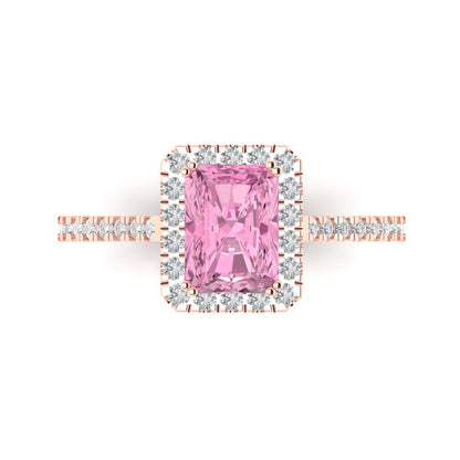1.86 cttw Zirconia Simulated Pink Diamond Solitaire with Zirconia Simulated Diamond Accents Engagement Ring - Solid Gold (VVS1, Emerald Cut,7.5x5.5mm)