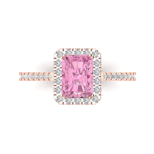 1.86 cttw Zirconia Simulated Pink Diamond Solitaire with Zirconia Simulated Diamond Accents Engagement Ring - Solid Rose Gold (VVS1, Emerald Cut,7.5x5.5mm)