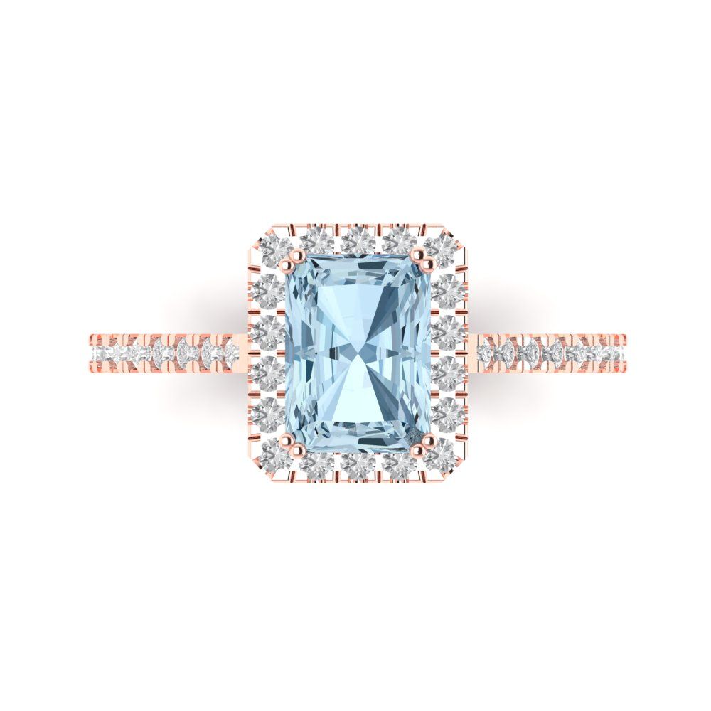1.86 cttw Natural Sky Blue Topaz Solitaire with Zirconia Simulated Diamond Accents Engagement Ring - Solid Gold (Emerald Cut,7.5x5.5mm)