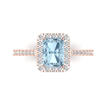 1.86 cttw Natural Sky Blue Topaz Solitaire with Zirconia Simulated Diamond Accents Engagement Ring - Solid Gold (Emerald Cut,7.5x5.5mm)