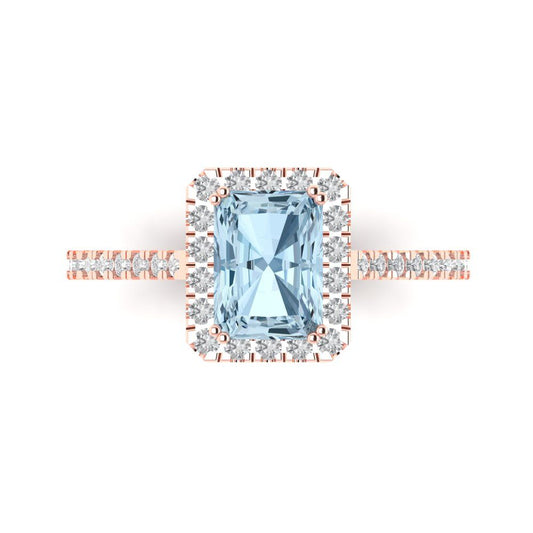 1.86 cttw Natural Aquamarine Solitaire with Zirconia Simulated Diamond Accents Engagement Ring - Solid Rose Gold (VVS1, Emerald Cut,7.5x5.5mm)