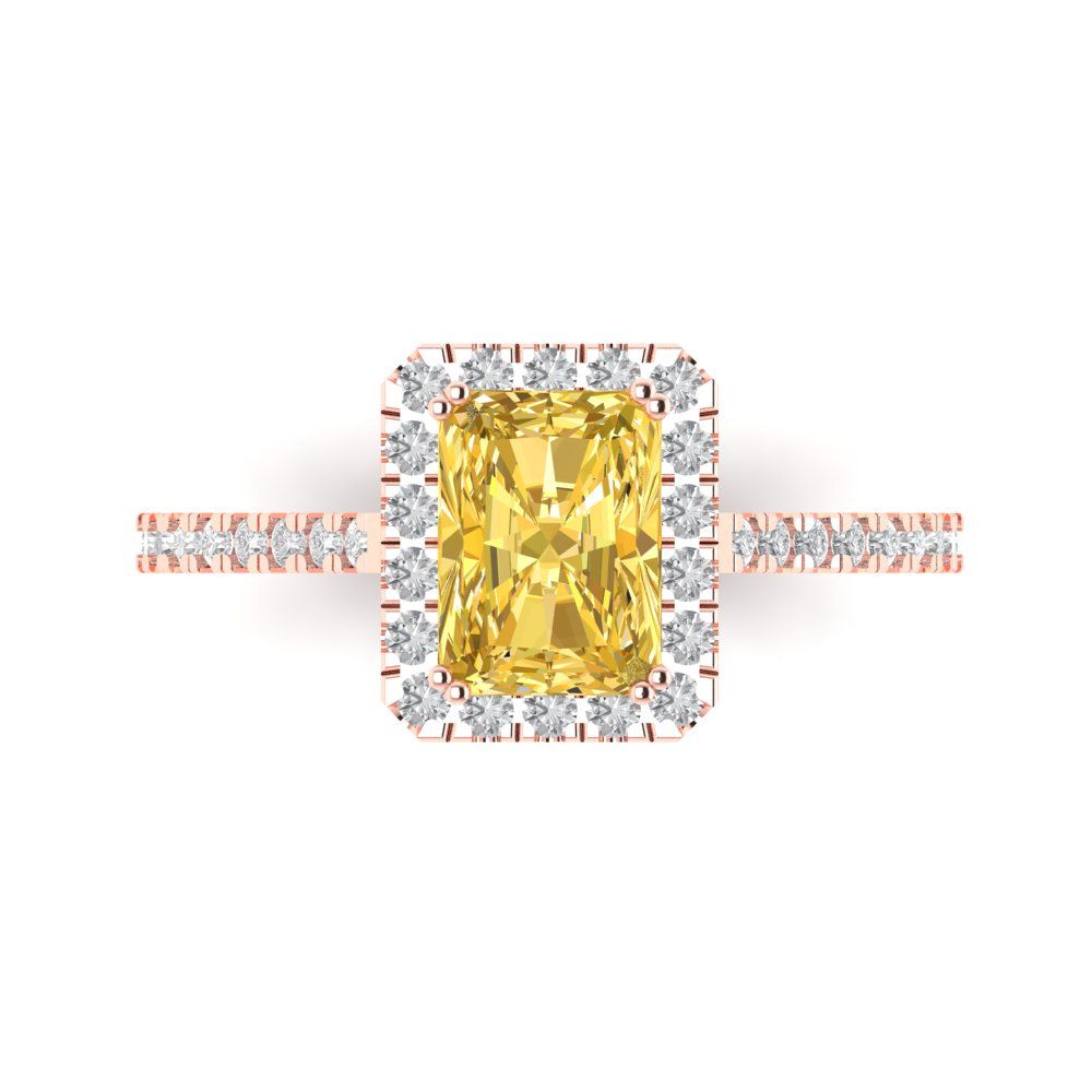 1.86 cttw Zirconia Simulated Yellow Diamond Solitaire with Zirconia Simulated Diamond Accents Engagement Ring - Solid Gold (VVS1, Emerald Cut,7.5x5.5mm)