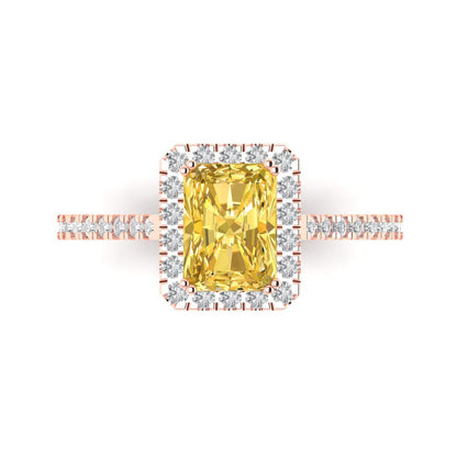 1.86 cttw Zirconia Simulated Yellow Diamond Solitaire with Zirconia Simulated Diamond Accents Engagement Ring - Solid Gold (VVS1, Emerald Cut,7.5x5.5mm)