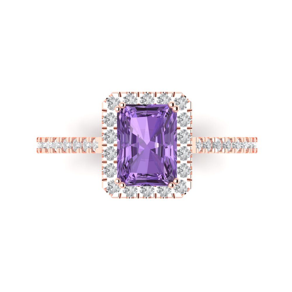 1.86 cttw Simulated Alexandrite Solitaire with Zirconia Simulated Diamond Accents Engagement Ring - Solid Gold (Emerald Cut,7.5x5.5mm)